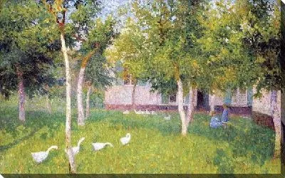 Картина Гуси и дети в саду