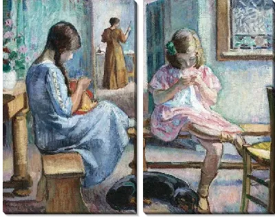 Картина Девочки вышивают