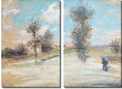 Пейзаж с крестьянином на дороге