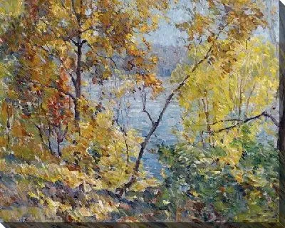 Картина Дубы и тополя на берегу реки