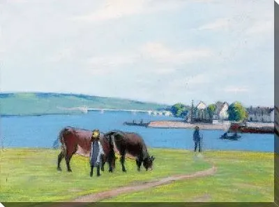 Картина маслом Коровы на берегу реки