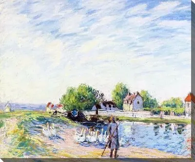 Картина маслом Гуси у реки