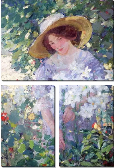 Картина Девушка собирающая цветы