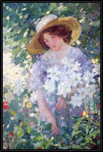 Картина Девушка собирающая цветы