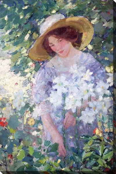 Картина Девушка собирающая цветы