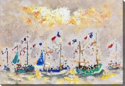 Картина Лодки украшенные праздничными флагами