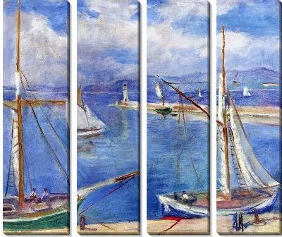 Модульная картина Белые парусники в порту