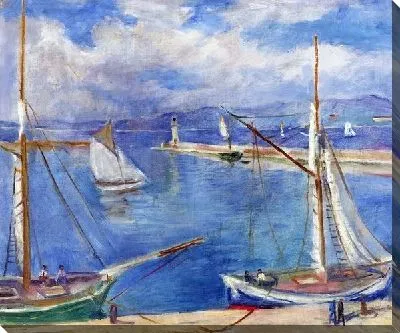 Картина маслом Белые парусники в порту