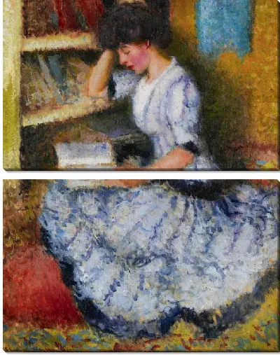 Картина Читающая девушка в библиотеке