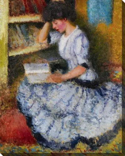 Картина Читающая девушка в библиотеке