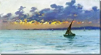 Картина Лодка в море на закате