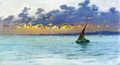Картина Лодка в море на закате