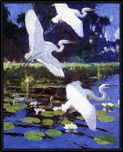 Картина Журавли и лилии