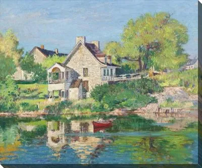 Картина Летний пейзаж с домом у реки