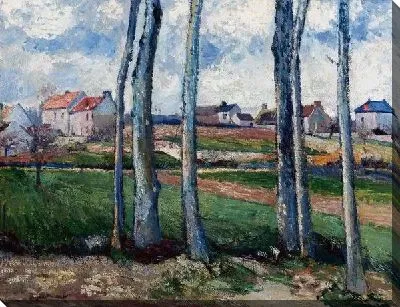 Картина Пейзаж с деревней позади деревьев