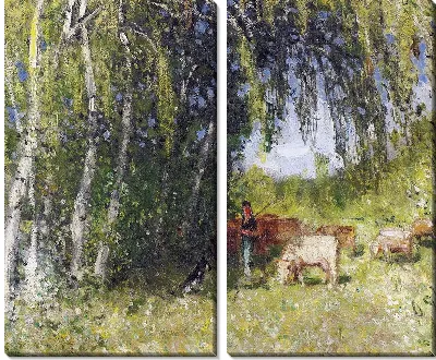 Картина Стадо в березовой роще