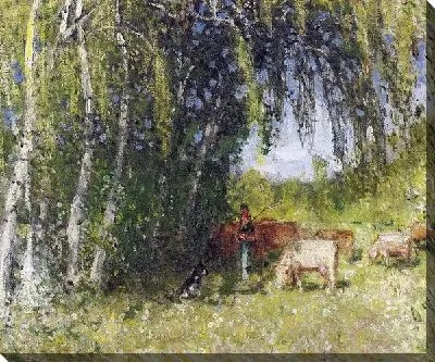 Картина Стадо в березовой роще