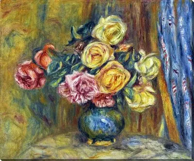 Картина маслом Розы в синей вазе