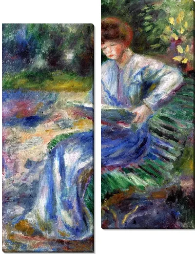 Модульная картина Читающая женщина на скамейке