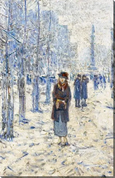 Картина Девушка в зимней аллее