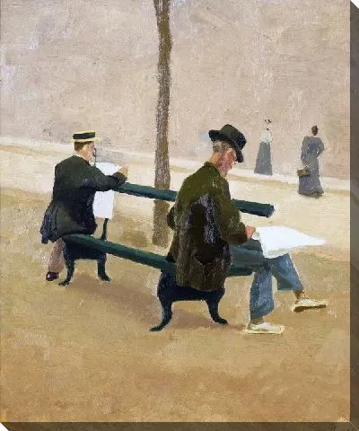 Картина Читающие мужчины на скамейке