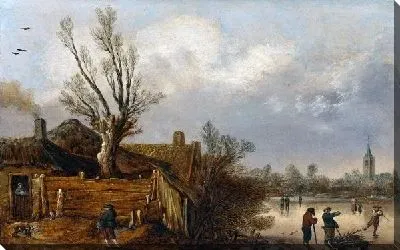 Картина Коттеджи у замерзшей реки