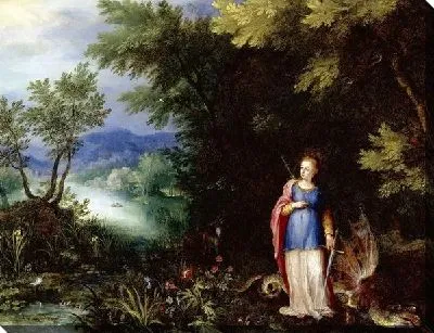 Святая Маргарита и дракон в пейзаже