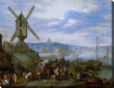 Картина Речная пристань с мельницей