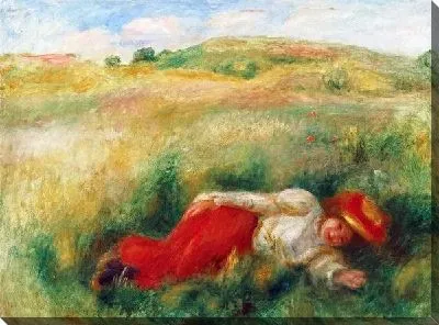 Постер Женщина лежащая на траве
