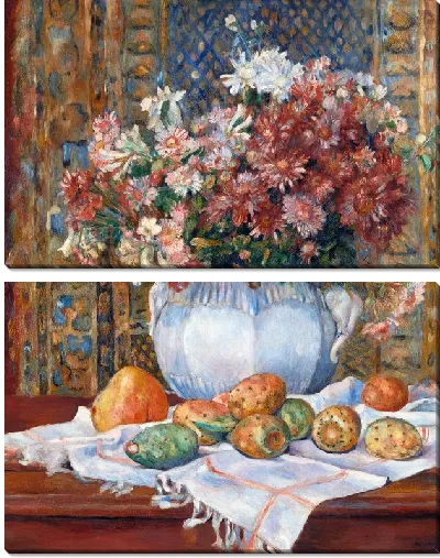 Модульная картина Натюрморт с цветами и персиками