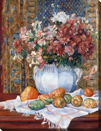 Постер Натюрморт с цветами и персиками