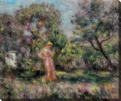 Картина маслом Пейзаж с дамой в розовом платье