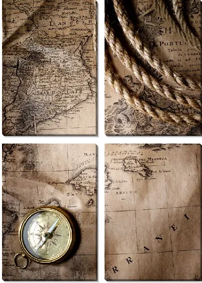 Модульная картина Карта и компас (Map and compass) №2