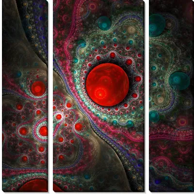 Модульная картина Фрактал красный