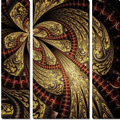 Модульная картина Фрактал золотистый