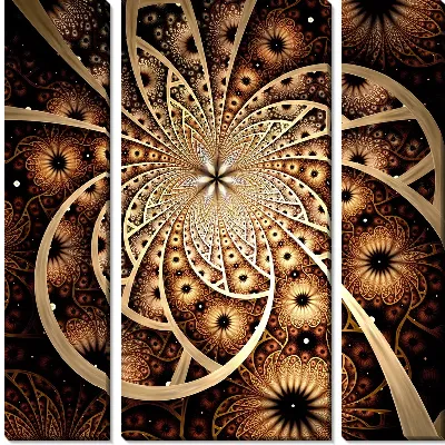Модульная картина Фрактал золотистый вихрь