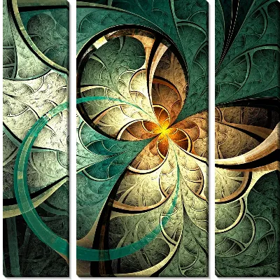 Модульная картина Фрактал зеленый механизм