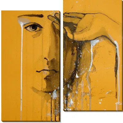 Модульная картина Портрет девушки на желтом фоне