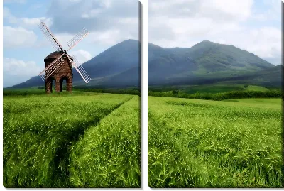 Модульная картина Мельница в поле