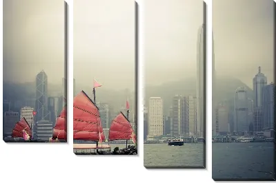 Модульная картина Лодка в Гонконге