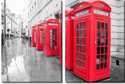 Модульная картина 5 красных английских телефонных будок