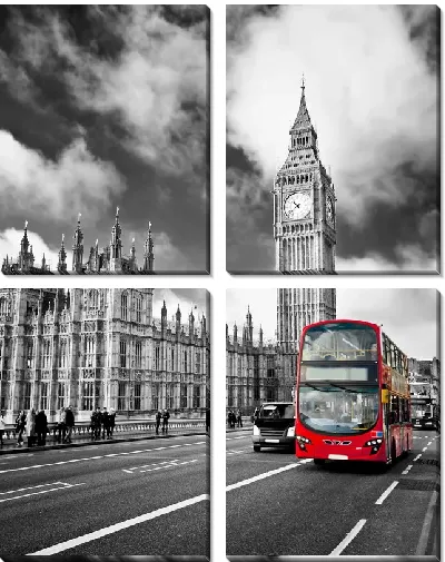 Модульная картина Биг Бен и красный автобус