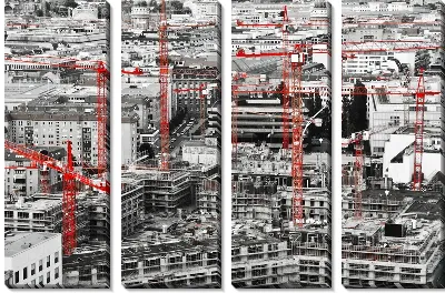 Большая стройка с красными кранами