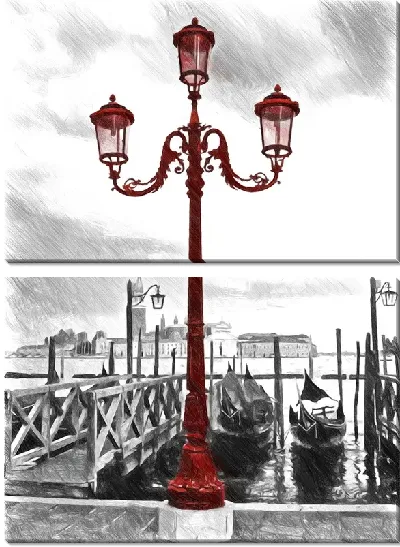 Модульная картина Красный уличный фонарь