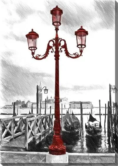 Постер Красный уличный фонарь