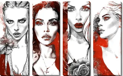 Модульная картина 4 огненные девушки