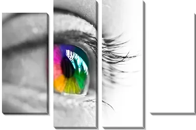 Модульная картина Разноцветный глаз с ч/б фрагментом