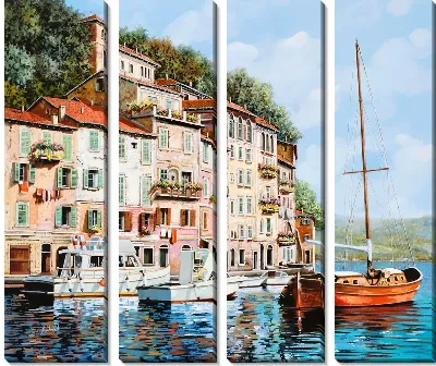 Картина Лодки на фоне домов