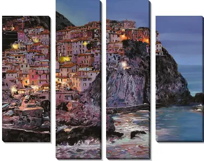 Картина Ночная деревня в Италии