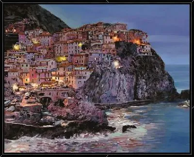 Картина Ночная деревня в Италии